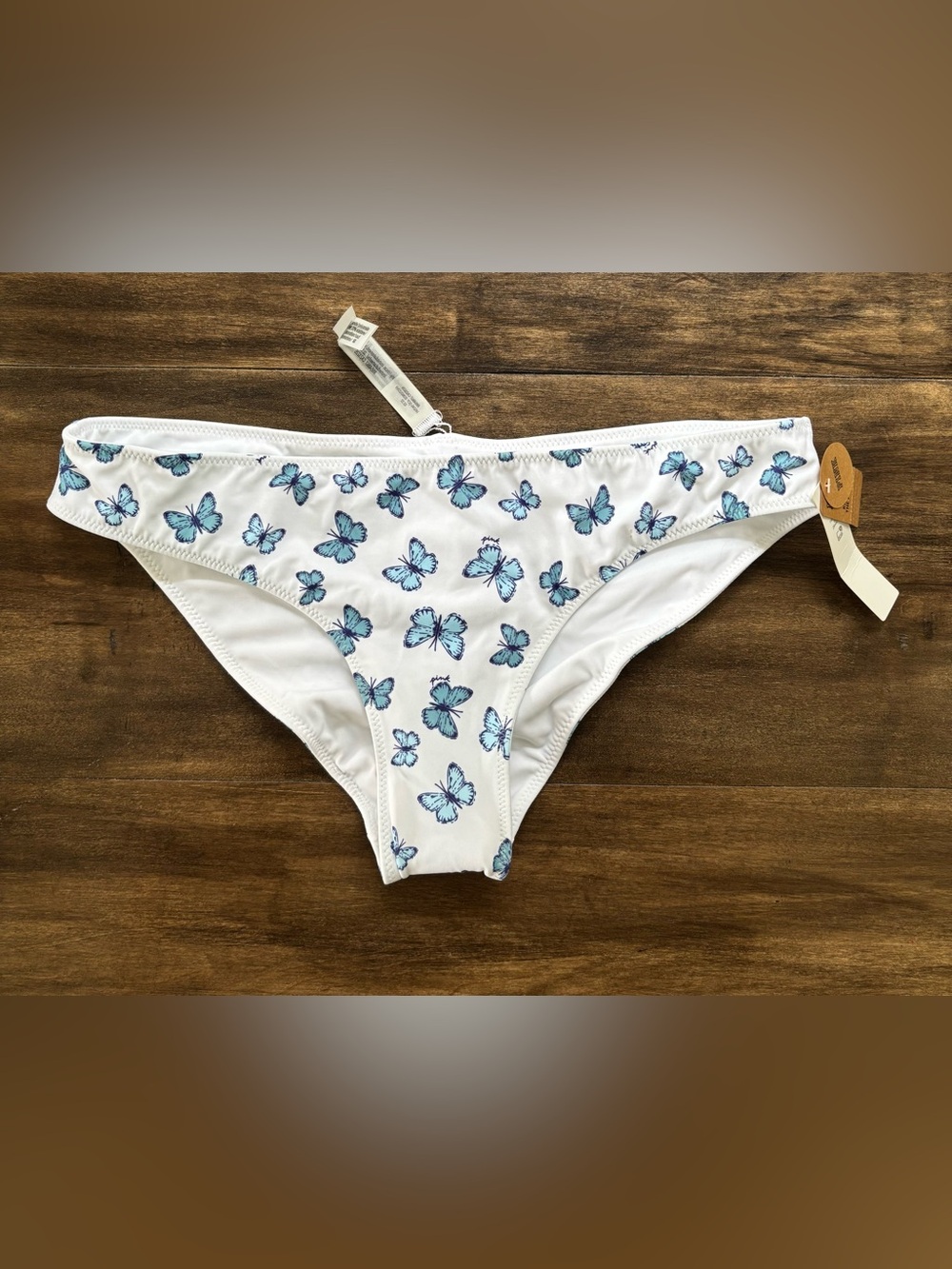 Women’s PINK White Bikini Bottoms with Blue Butterfly Print. Size M